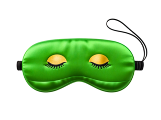 Green sleep mask with cartoon closed eyes
