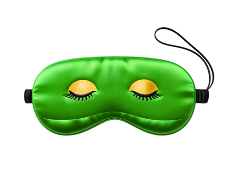 Green sleep mask with cartoon closed eyes
