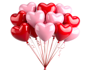 3D Heart-Shaped Helium Balloons in Pink and Red, Floating Cluster, Transparent Background png