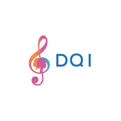 DQI “Creative music logo with human silhouettes and treble clef in gradient colors, DQI Later Logo, modern artistic design isolated on white background”
