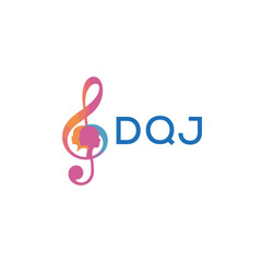 Fototapeta premium DQJ “Creative music logo with human silhouettes and treble clef in gradient colors, DQJ Later Logo, modern artistic design isolated on white background” 