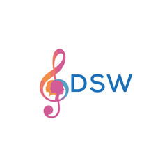 DRW “Creative music logo with human silhouettes and treble clef in gradient colors, DRW Later Logo, modern artistic design isolated on white background”
