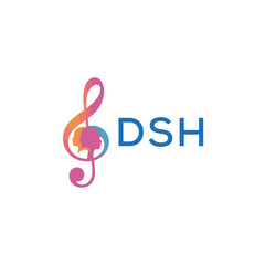 Fototapeta premium DSH “Creative music logo with human silhouettes and treble clef in gradient colors, DSH Later Logo, modern artistic design isolated on white background” 