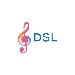 Fototapeta premium DSL “Creative music logo with human silhouettes and treble clef in gradient colors, DSL Later Logo, modern artistic design isolated on white background” 