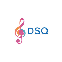 Fototapeta premium DSQ “Creative music logo with human silhouettes and treble clef in gradient colors, DSQ Later Logo, modern artistic design isolated on white background” 
