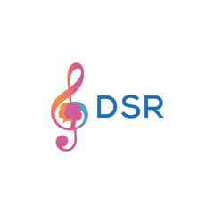 Fototapeta premium DSR “Creative music logo with human silhouettes and treble clef in gradient colors, DSR Later Logo, modern artistic design isolated on white background” 