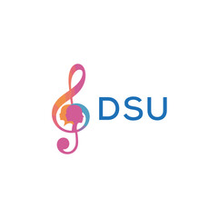 DSU “Creative music logo with human silhouettes and treble clef in gradient colors, DSU Later Logo, modern artistic design isolated on white background”

