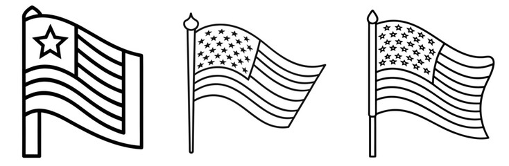 American Flag Coloring Book Page Outline - Line Art Design Vector