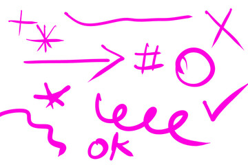 Pink doodle icons set for digital scrapbooking, planner