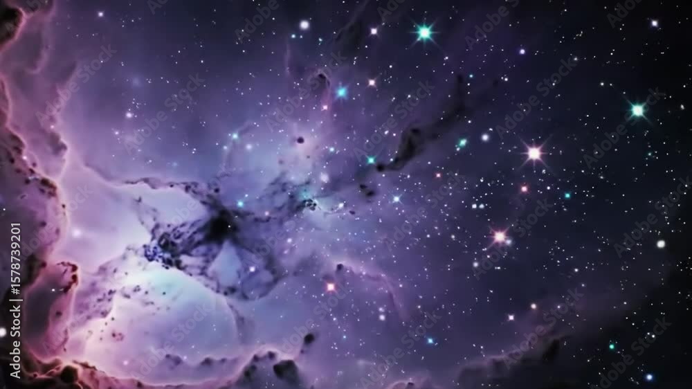Poster stunning nebula and starfield animation with colorful cosmic clouds in deep space