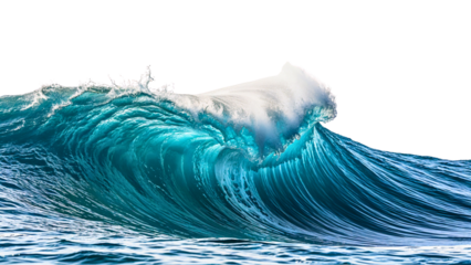 Powerful ocean wave crashing isolated on white
