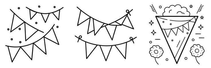 Triangle Birthday Flags Outline - Coloring Book Page Vector Design