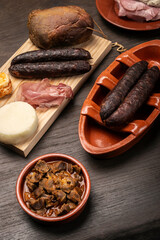 assortment of traditional Portuguese tapas snack food on restaurant table in porto portugal