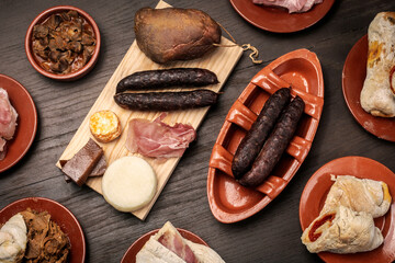 assortment of traditional Portuguese tapas snack food on restaurant table in porto portugal