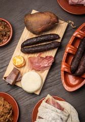assortment of traditional Portuguese tapas snack food on restaurant table in porto portugal