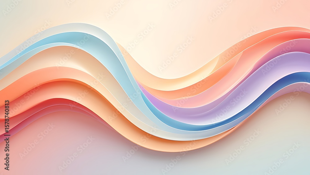 Poster pastel paper wave abstract: a gentle flow of colors and light,subtle gradient waves: a calming paste