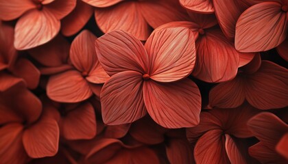 Fototapeta premium Red brown wooden shaped flower pattern, earthy color background