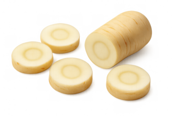 Fresh parsnip root with several slices isolated on alpha channel, perfect for healthy eating and cooking concepts