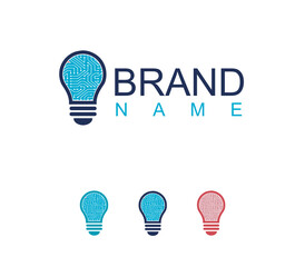  Smart bulb tech logo vector design. Bulb digital technology logo design inspiration.