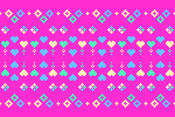 Seamless pixel pattern with pink hearts vibrant graphic design for digital art fun aesthetic
