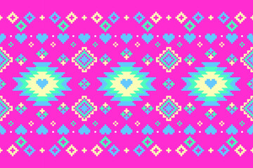 Seamless pixel pattern of pink hearts digital design abstract colorful environment vibrant viewpoint