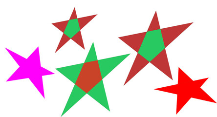 colorful star shapes red green brown color on a transparent background  