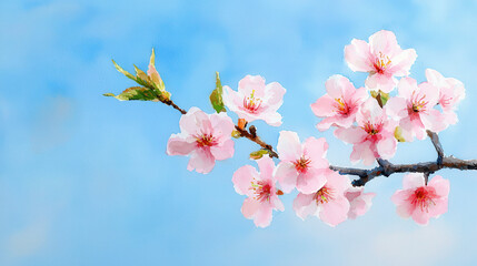 Obraz premium Delicate watercolor cherry blossoms against soft blue sky create serene and peaceful atmosphere