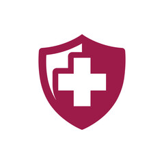 Obraz premium Modern pink shield icon with white cross symbol for health and medical insurance concepts