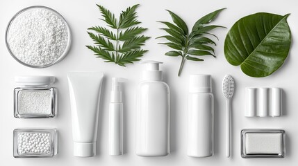 Minimalistic Morning Routine Photography with Natural Elements and Skin Care Products on a Clean Background