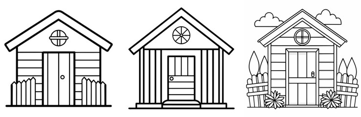 Wooden Shed Outline - Coloring Book Page Vector Design