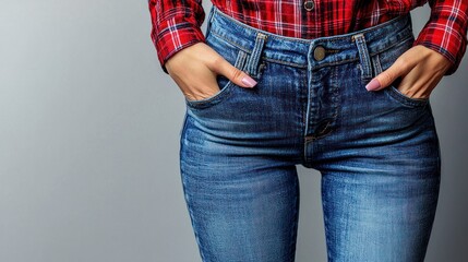 Realistic Body Positivity Photography Featuring Denim and Flannel in Studio Space for Authentic Representation