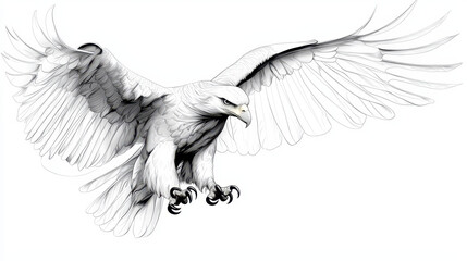 Soaring eagle illustration with detailed feathers and fierce expression, showcasing its powerful wings and sharp claws