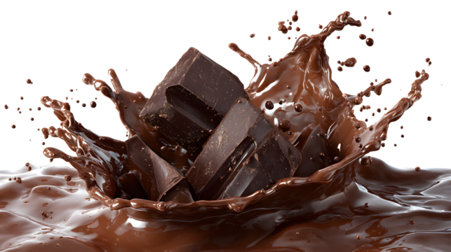 A splash of chocolate milk with chocolate chunks floating in it