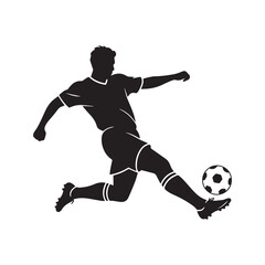 Football player kicking ball, isolated vector silhouette. Soccer logo stock illustration.