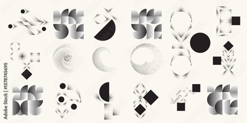Poster collection of vector design elements. set of logos with lines, stripes and circles. various forms of