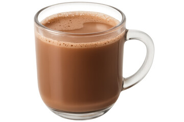 Obraz premium Steaming hot chocolate filling clear glass mug, crowned with frothy foam layer against transparent backdrop