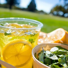 Refreshing Lemonade with Fresh Mint and Citrus Slices in Glass
