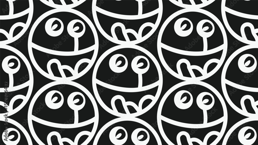Poster seamless pattern of cartoon faces with quirky expressions in black and white design style image