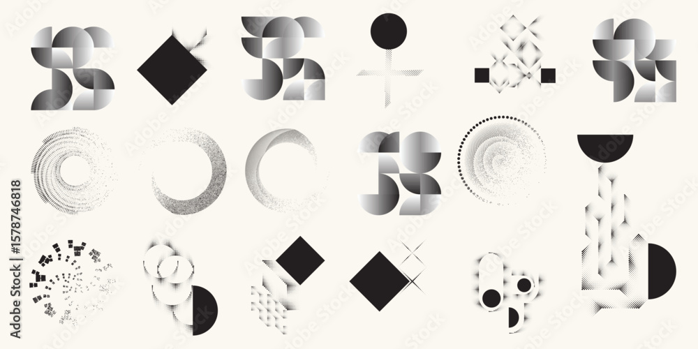 Poster collection of vector design elements. set of logos with lines, stripes and circles. various forms of