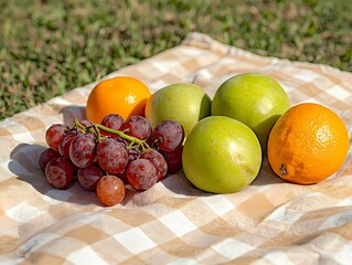 Fresh Assortment of Colorful Fruits on a Picnic Blanket Outdoors