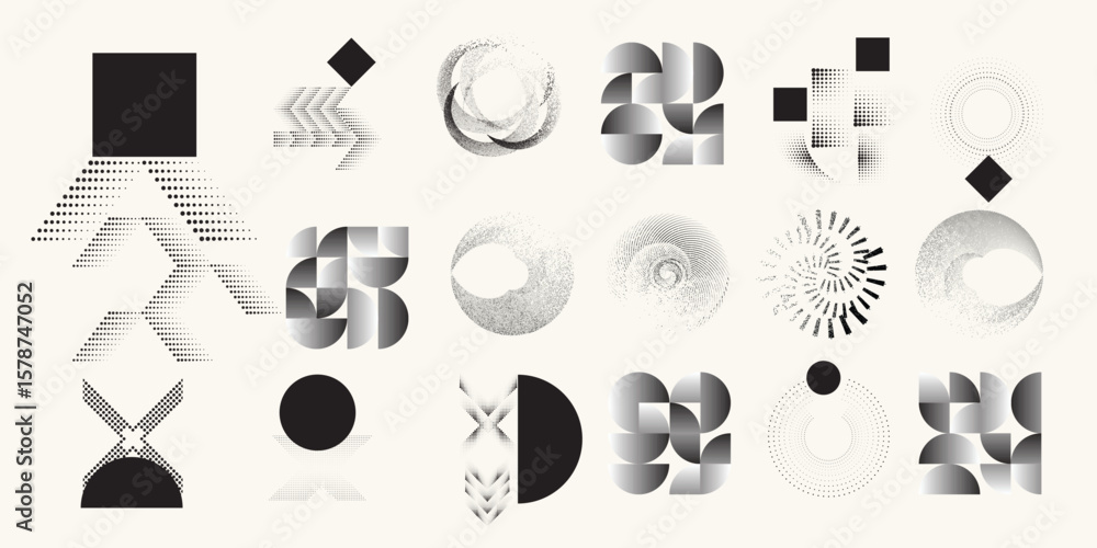 Poster collection of vector design elements. set of logos with lines, stripes and circles. various forms of