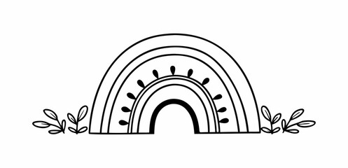 Whimsical Rainbow: A minimalist illustration depicts a charming rainbow with delicate floral accents, evoking feelings of serenity, creativity, and childhood wonder. 