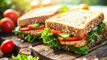 Fresh Healthy Sandwich with Vegetables and Whole Grain Bread