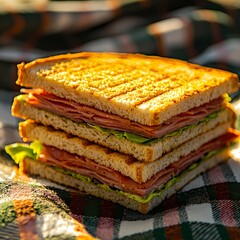Delicious Layers of Ham and Lettuce Sandwich on Toasted Bread