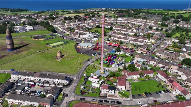 Aerial View of the funfair and amusements for the Eleventh Night Bonfire Celebrations at Craigyhill Larne Northern Ireland 12-07-25 