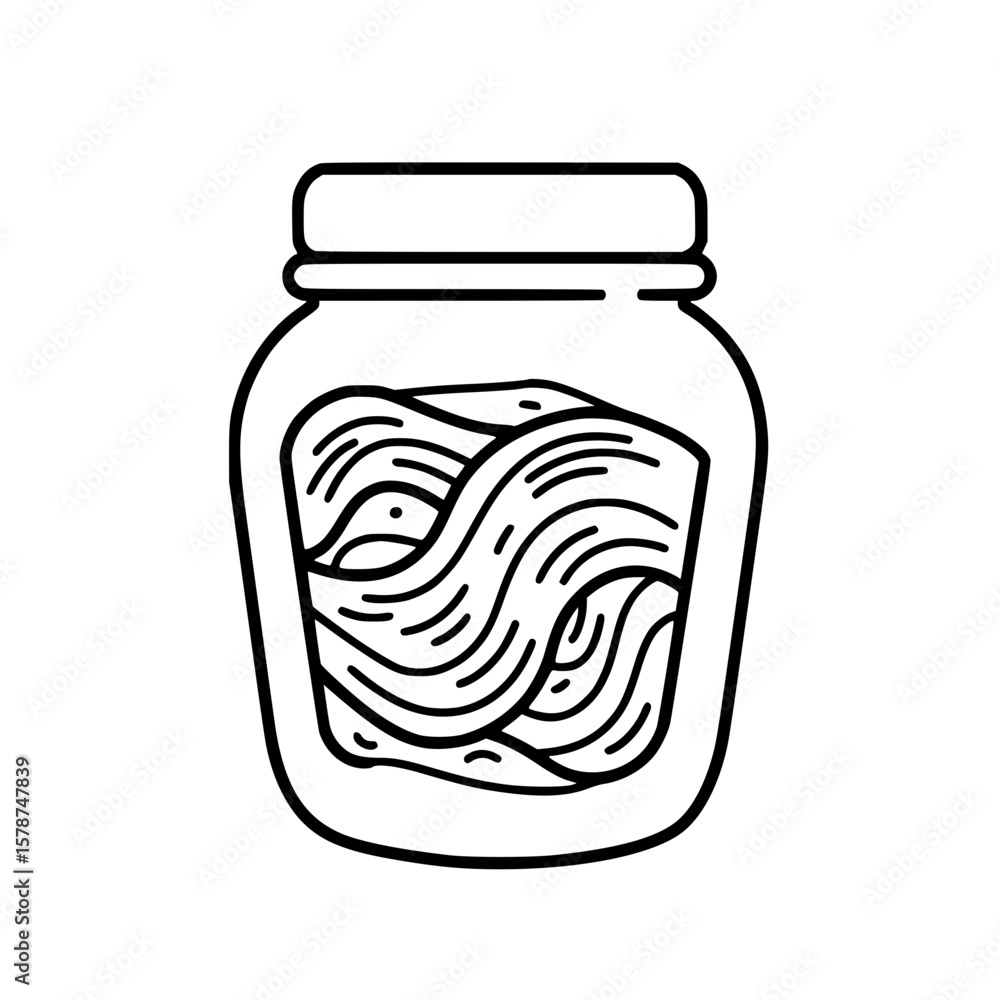 Poster kimchi jar in simple vector linear icon design