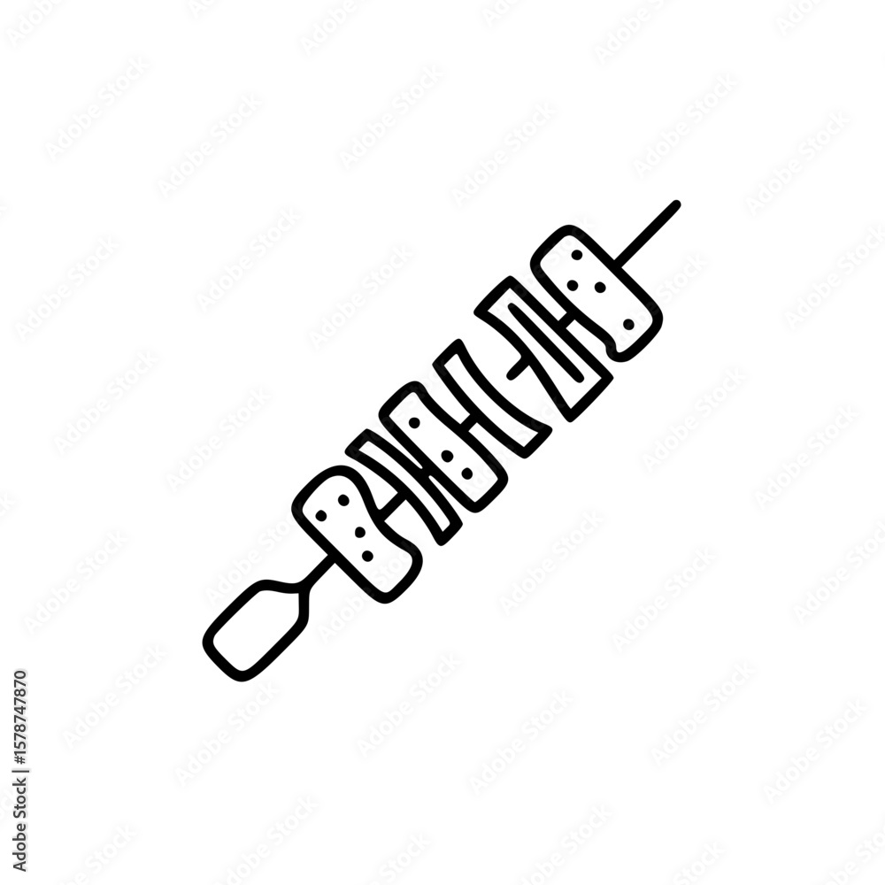 Poster teriyaki skewers in simple vector linear icon design