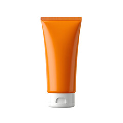 Orange Cosmetic Tube with White Cap on Transparent Background