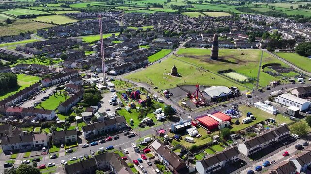 Aerial View of the funfair and amusements for the Eleventh Night Bonfire Celebrations at Craigyhill Larne Northern Ireland 12-07-25 