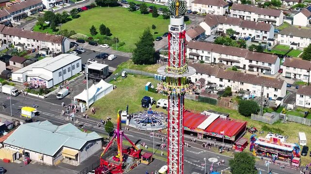 Aerial View of the funfair and amusements for the Eleventh Night Bonfire Celebrations at Craigyhill Larne Northern Ireland 12-07-25 